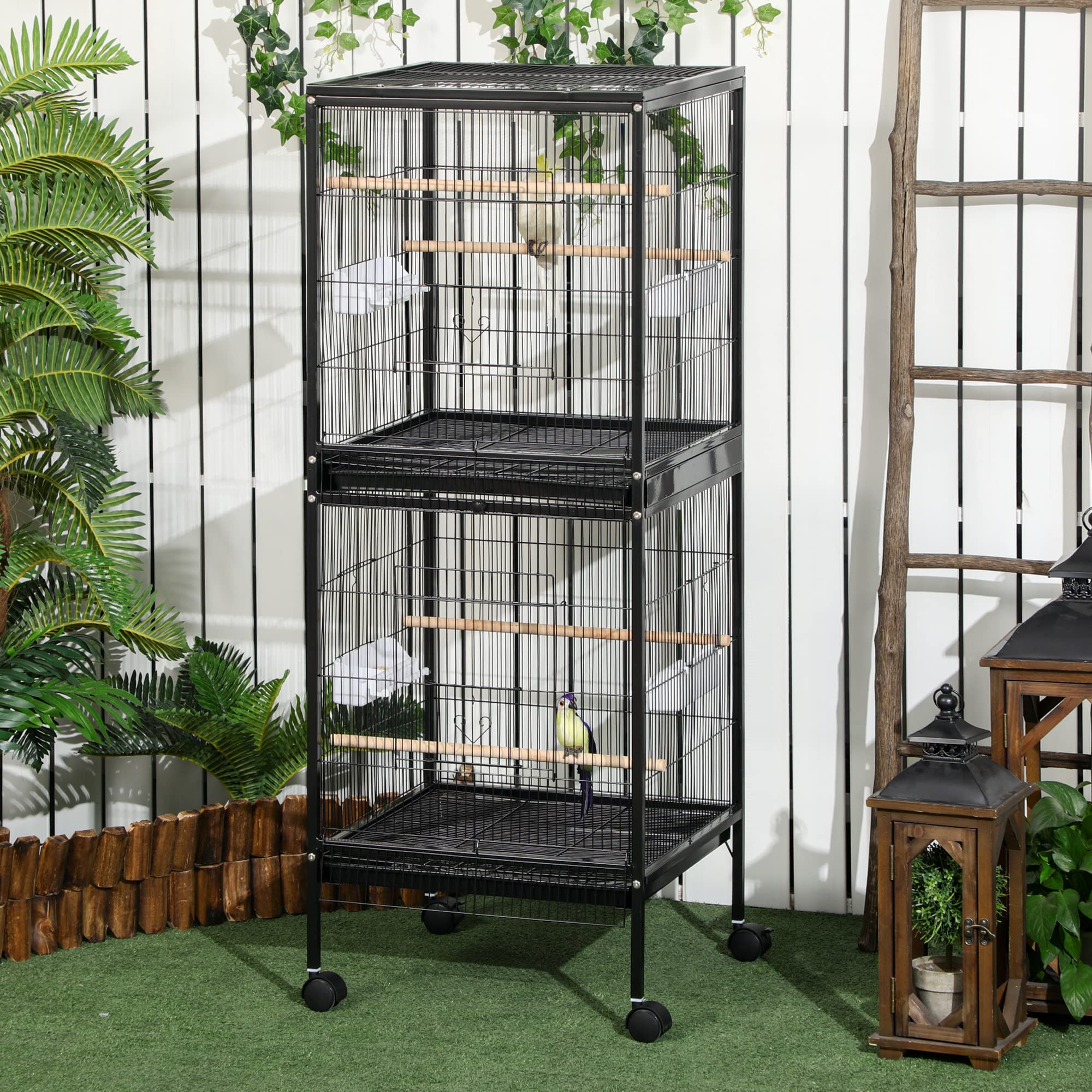 PawHut Large Bird Cage with 1.7 ft. Width for Wingspan, Bird Aviary Indoor with Multi - Door Design, Fit for a Canary, Finch, Co